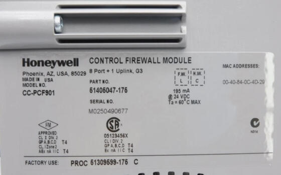 Módulo de cortafuegos de control Honeywell CC-PCF901 con fuente de alimentación de corriente continua de 24 V para protección de la seguridad de la red y distribución de la red FTE