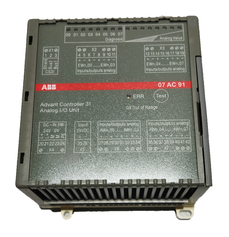 07AC91 GJR5252300R0101 ABB AC31 Módulo de E/S analógico 8AC 24VDC CA U/I de 12 bits + señal